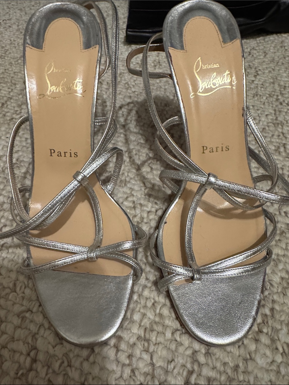 Christian Louboutin Silver Metallic Strappy Heels women’s 39